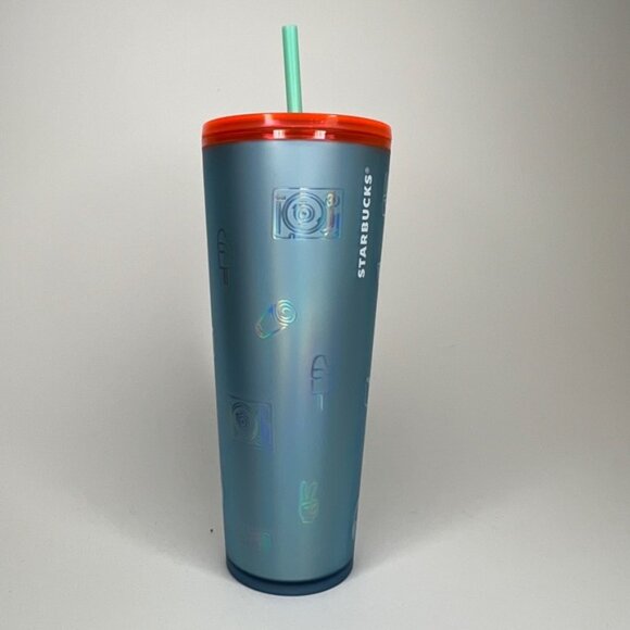 NWT Starbucks Back To School 2022 Icy Blue Soft Touch Emoji Venti Cup - Picture 2 of 9